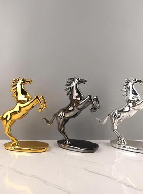 现代简约抽象树脂电镀腾空骏马动物雕塑摆件客厅书房软装家居饰品