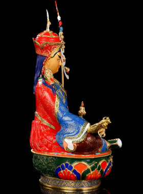 速发莲花生藏士佛像神像纯铜彩绘吉传佛台大祥供奉摆件莲师佛佛像