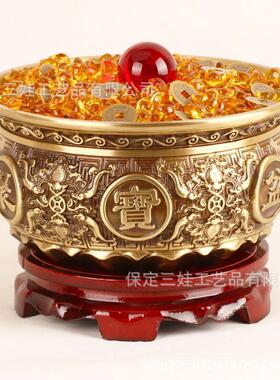 厂家黄铜狮头聚宝盆百福缸香炉摆件铜器金属工艺品内有金蟾