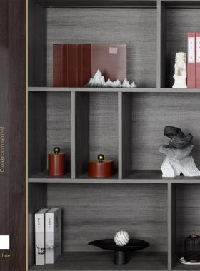 新中式样板房书房书柜客展厅博古架软装饰品假书花艺红色摆件组合