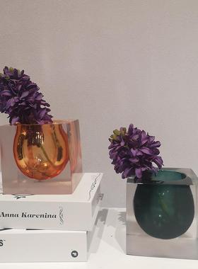 欧式简约透明树脂笔筒摆件可用来储水小花器书桌办公室装饰品摆件