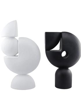 极简黑白抽象艺术几何体家居摆件售楼处样板房玄关装饰树脂样板间