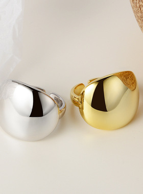 日本品质J1024 小众设计师轻奢夸张潮流纯银戒指925光面ins欧美开