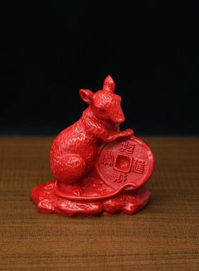 天然朱砂十二生肖鼠龙猴三合贵人风水局摆件辰砂动物12属相申子辰