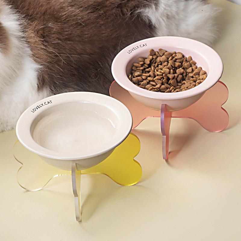 速发韩式BD飞碟盘猫碗陶瓷猫食盆增高架不易打翻幼猫大口径狗碗 - 图1