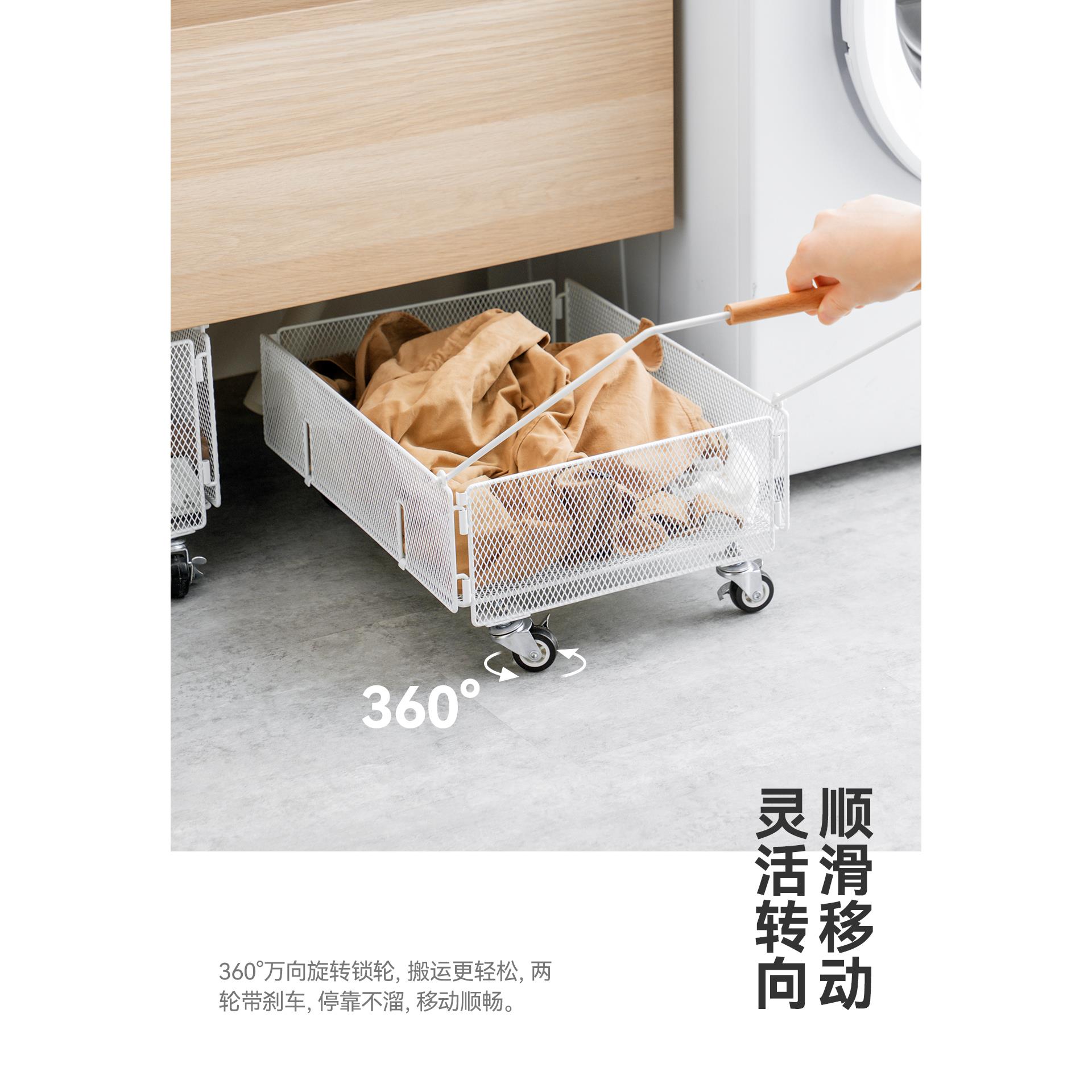 新款浴室柜下脏衣篓洗漱台底下脏衣服收纳筐带轮矮可移动置物架 - 图1