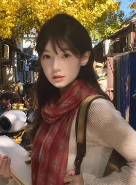 复古格纹丝巾披肩女｜温柔百搭