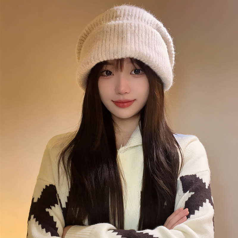 冷帽大头围显脸小帽子女款2026新款时尚洋气防寒针织大版堆堆帽冬