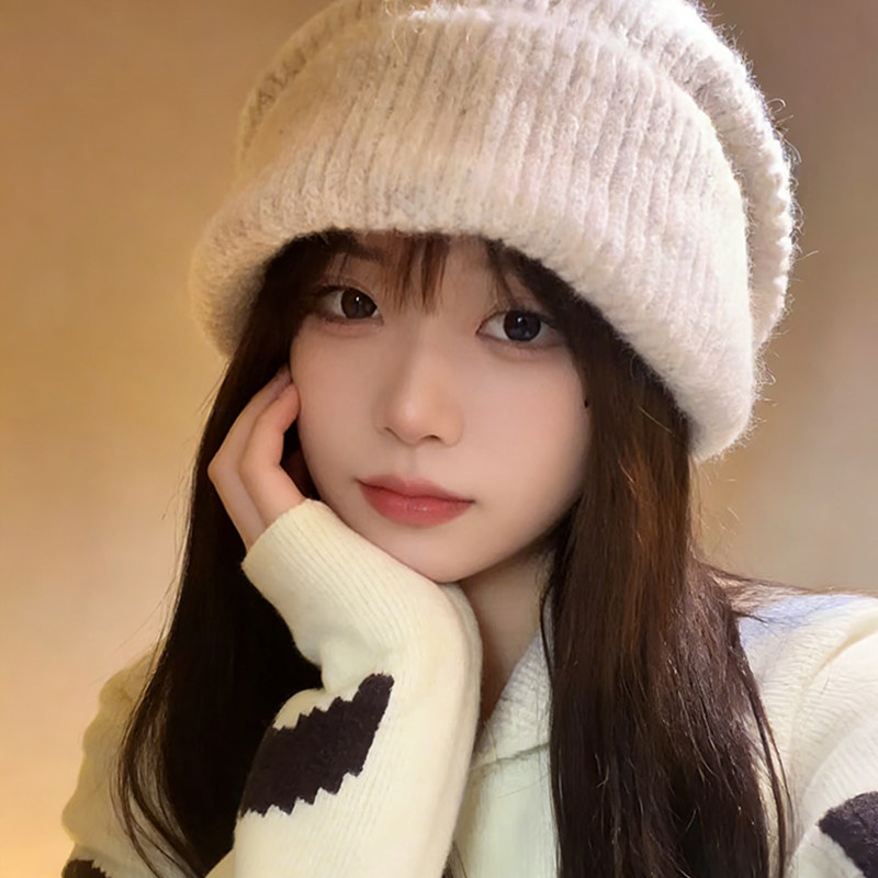 冷帽大头围显脸小帽子女款2026新款时尚洋气防寒针织大版堆堆帽冬