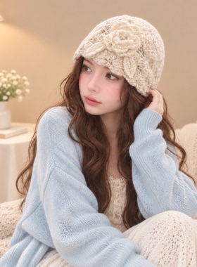 手工钩花编织镂空包头帽女