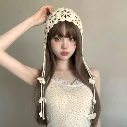 流苏针织帽女2026年新款民族风手工编织包头帽镂空钩花显脸小冷帽 - 图1