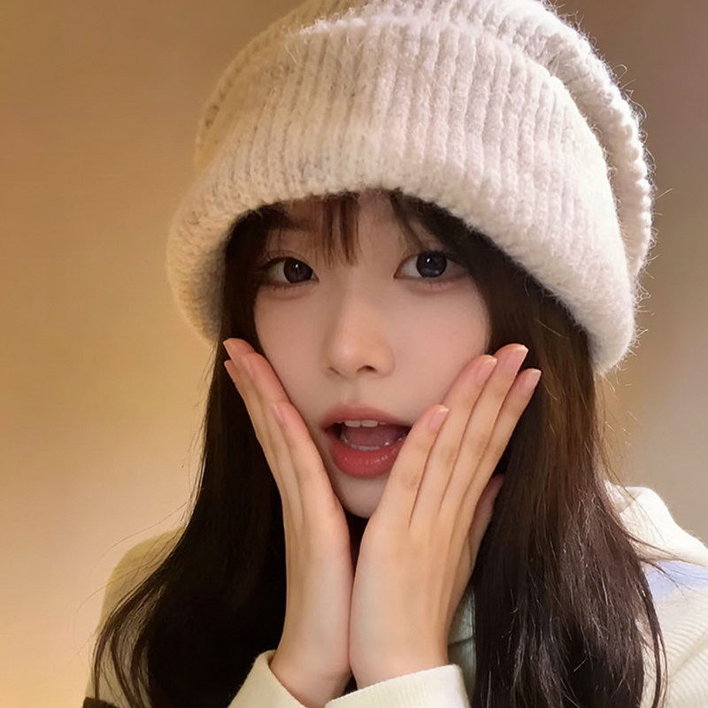 冷帽大头围显脸小帽子女款2026新款时尚洋气防寒针织大版堆堆帽冬