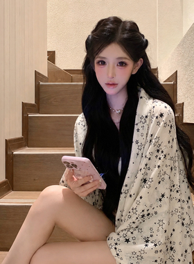 韩系星星波点丝巾披肩女