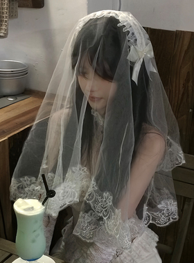 头纱白色蕾丝复古头饰女COS道具