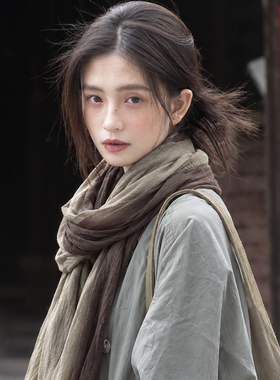 复古文艺风棉麻围巾披肩女外搭