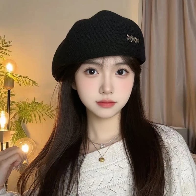 黑色毛呢贝雷帽女2026新款冬季时尚洋气韩系显脸小帽子保暖画家帽