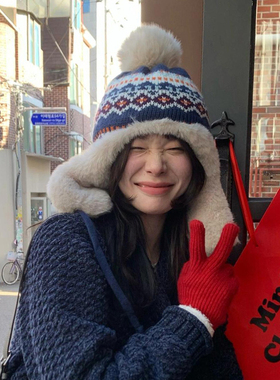 【断码清仓】费尔岛针织帽子女款冬加绒加厚防寒保暖护耳雷锋帽