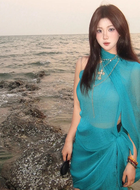湖蓝色雪纺丝巾女夏季防晒披肩