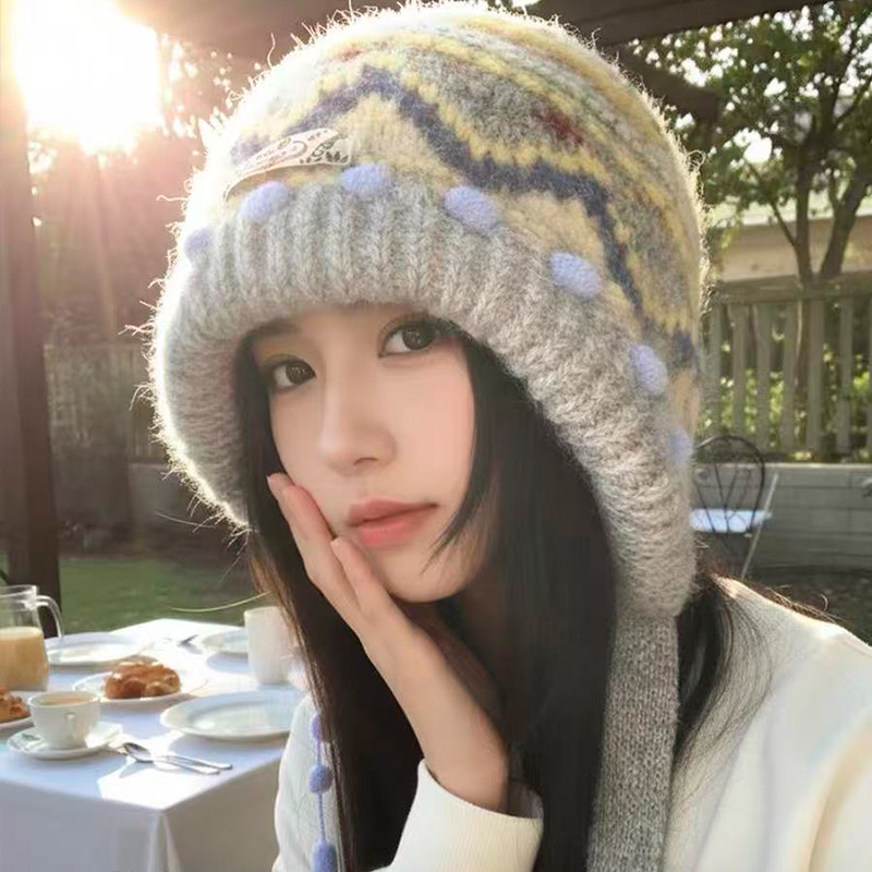 费尔岛复古针织帽子女款2025新款冬显脸小加厚保暖防寒护耳毛线帽,淘宝优惠券,粉丝福利购,淘宝优惠卷