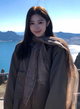 文艺感棕色丝巾系脖女款2026新款
