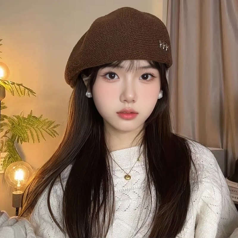 黑色毛呢贝雷帽女2026新款冬季时尚洋气韩系显脸小帽子保暖画家帽