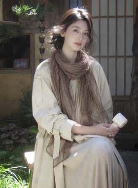 韩系美拉德棕色围巾披肩女外搭
