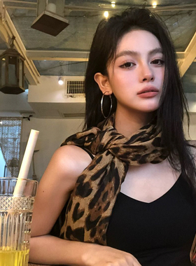 豹纹仿真丝丝巾女！高级感百搭款