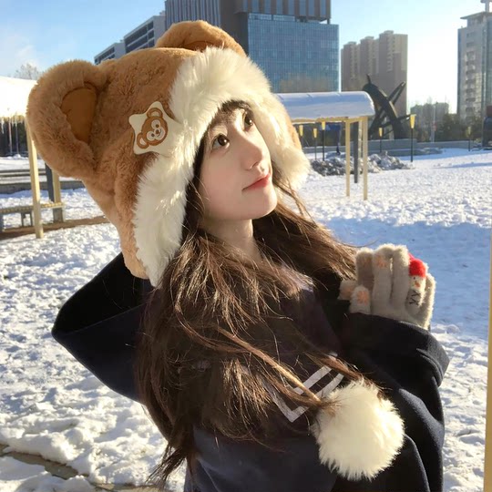 Snowman Gloves Women's Winter Knitted Wool Thickened Warm Student Touch Screen Cold Protection Cute Full Finger Cycling Gloves