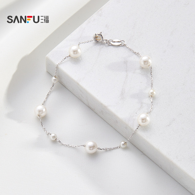 三福925银人造珍珠小公主手链单条 温柔气质首饰配饰链子827493,淘宝优惠券,粉丝福利购,淘宝优惠卷