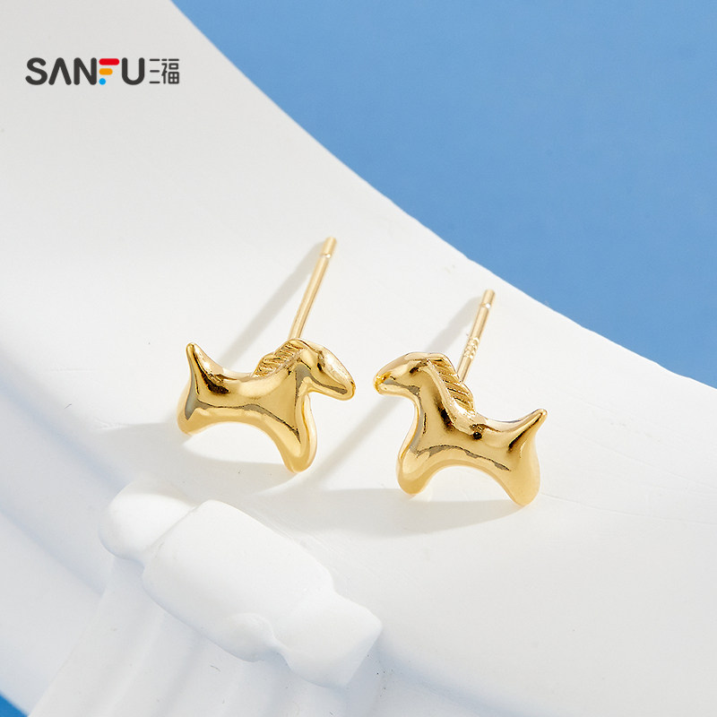 三福925银基础金色豆耳钉一对 简约时尚休闲首饰配饰耳环851796,淘宝优惠券,粉丝福利购,淘宝优惠卷