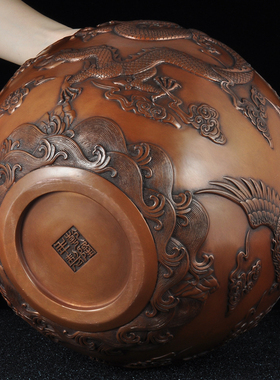 热销紫铜龙凤缸摆件龙凤呈祥铜缸聚宝盆招财摆设家居客厅玄关装饰