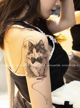 可清洗小腿手臂招财猫彩色纹身贴