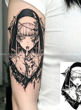 高颜值丧系哥特少女草本纹身贴