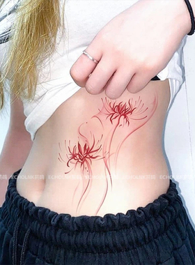 腰部背部红色彼岸花彩色纹身贴纸