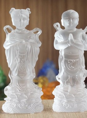 速发古法琉璃善子童财净瓶供家室内居奉佛像摆件礼品