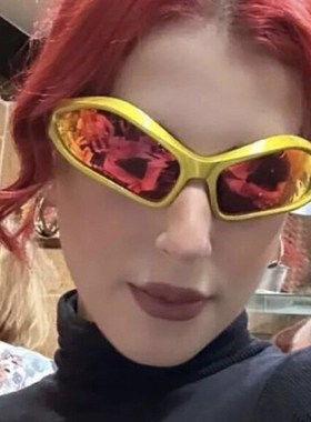 速发前卫时髦复古外星人风格新框凹墨型造镜废土风防紫外线太男