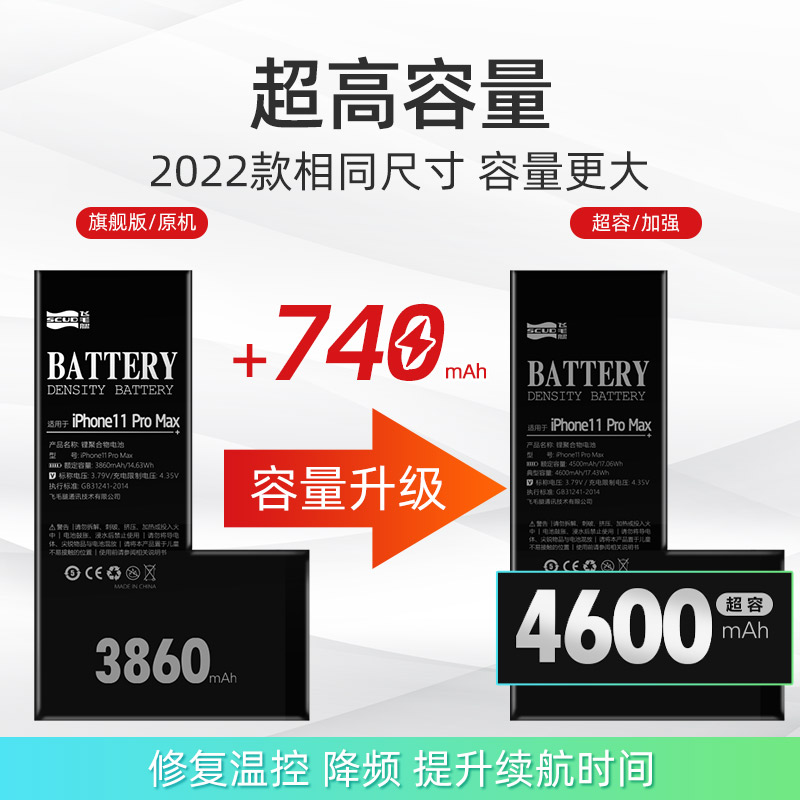 飞毛腿苹果12电池 iPhone11手机11pro正品8plus苹果X/xr/xs max/s适用13电池更换14mini服务德赛XR官方旗舰店 - 图0