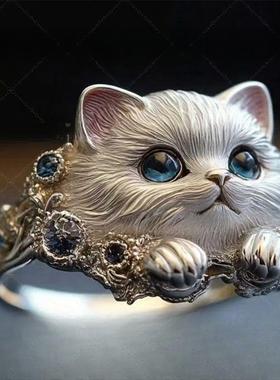 精致的小猫戒指个性独特简约优雅风高级感小众原创设计感百搭