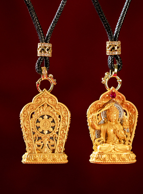 藏式原创s925纯银电镀真金八大守护神生肖本命佛吊坠文殊普贤菩萨