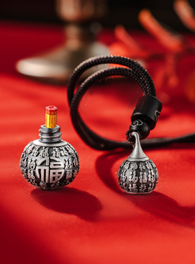 足银999百福葫芦福禄吊坠男款纯银转运项链复古毛衣链小众高级感