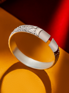 云南雪花银牡丹手镯女纯银送妈妈