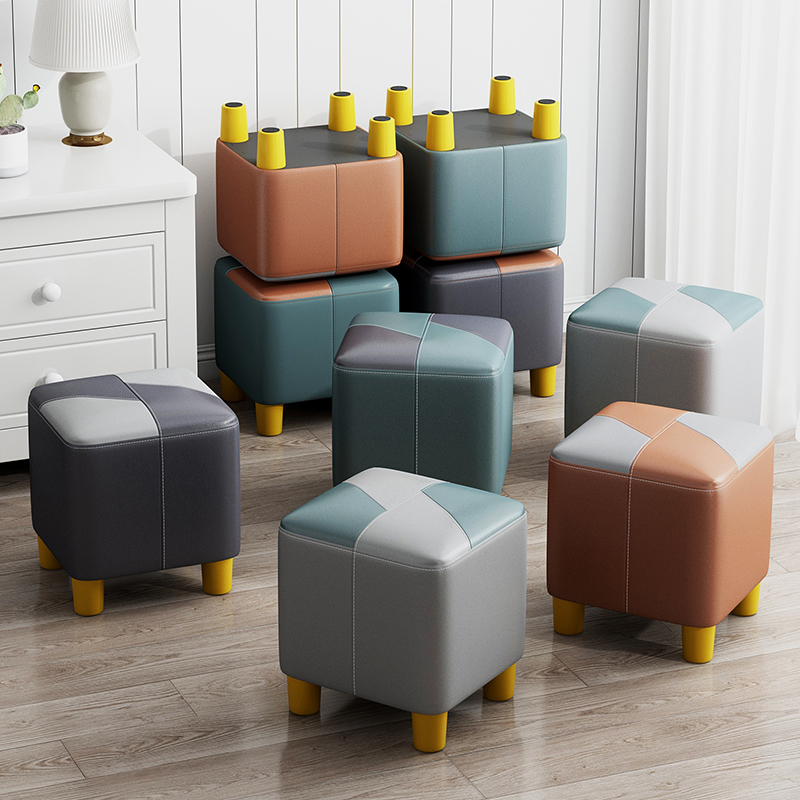 速发凳凳子家用简约换鞋凳小木凳厅客沙发小拼色小板凳矮凳子 - 图1