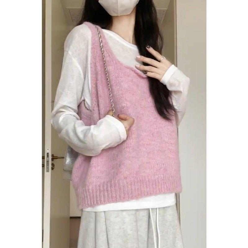 速发大码学系甜美叠穿针马织甲背心2024春装韩院风外搭短款上衣,淘宝优惠券,粉丝福利购,淘宝优惠卷