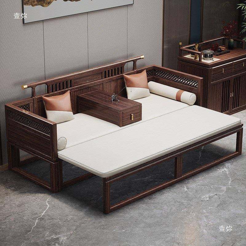 新式乌木实木罗汉中式客36862厅中小户型推金拉伸缩躺椅沙发WJ床1,淘宝优惠券,粉丝福利购,淘宝优惠卷