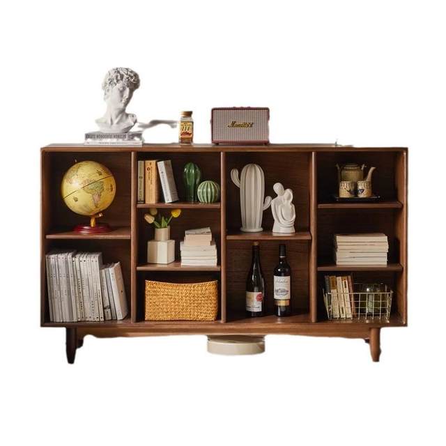 Low solid wood bookcase full wall free combination bookshelves floor-standing storage cabinet living room household storage grid cabinet