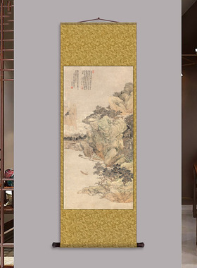 诗意图挂画卷轴字画丝绸壁画玄关装饰挂画客厅古画花鸟画高清画