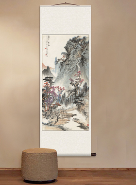 红树青山图 新中式茶楼挂画卷轴字画丝绸壁画