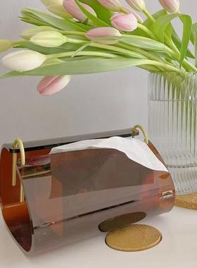 北欧艺术简约亚克力抽纸盒酒店前台家用客厅餐桌纸巾盒收纳装饰品