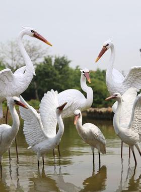 仿真动物白鹭树脂工艺品摆件玻璃钢雕塑花园别墅户外园林装饰大型
