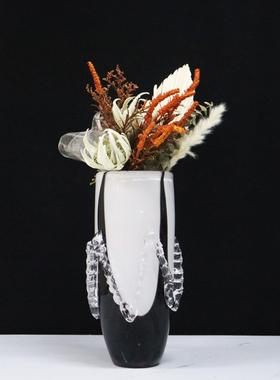 中古轻奢优雅水晶黑白古典复古花瓶插花高端会所酒店家居设计创意